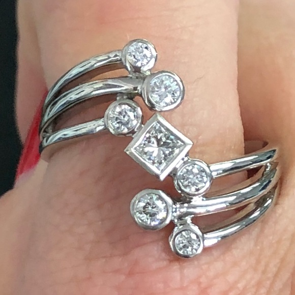 14k White Gold Genuine Diamond Knuckle Ring ~ Art Deco / Retro Cocktail Ring - Picture 6 of 11